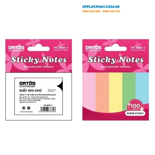 Giấy ghi chú (giấy note, giấy dính) Batos TN-B155-1 5 màu